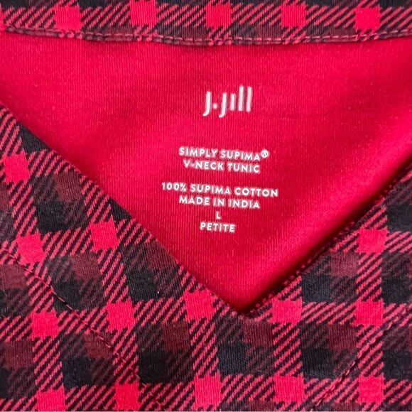 J. Jill Simply Supima V-Neck Tunic in scarlet merry gingham size L petite - Picture 5 of 7